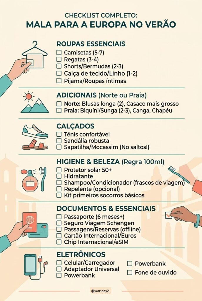 checklist mala verão europa
